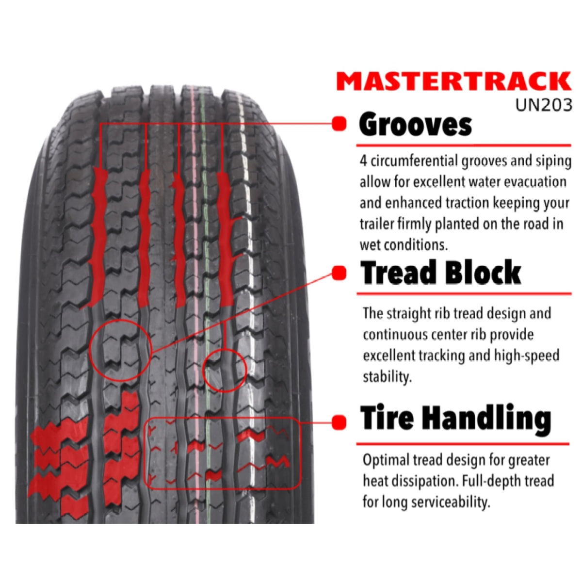 Mastertrack UN203 ST205/75R15 111/106N 10 Ply E Radial Trailer Tire -ST205/75/15(Tire Only)