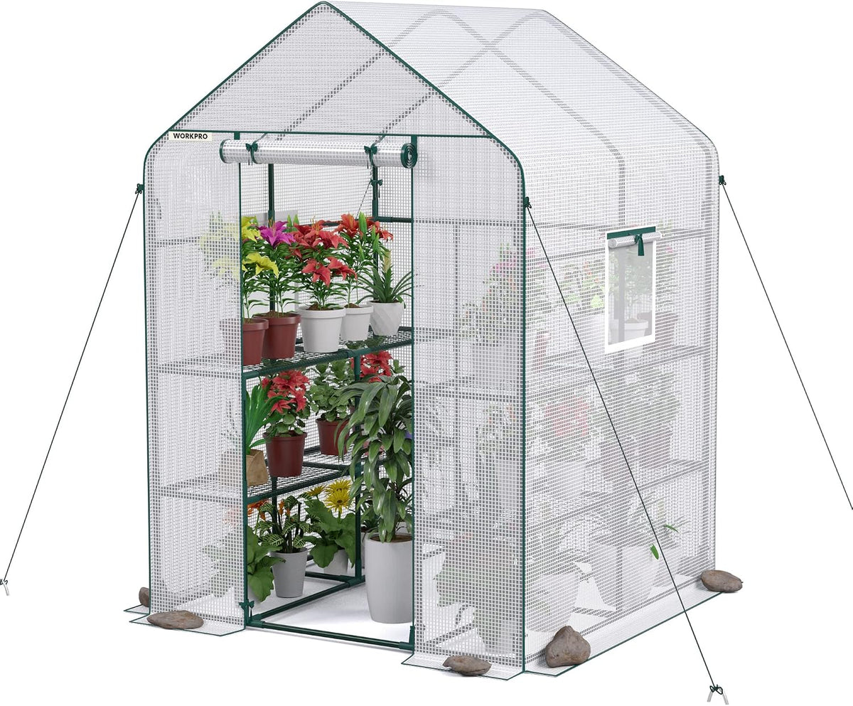 WORKPRO Greenhouse, Heavy Duty Walk-in Greenhouse (56” x 56” x 77”)