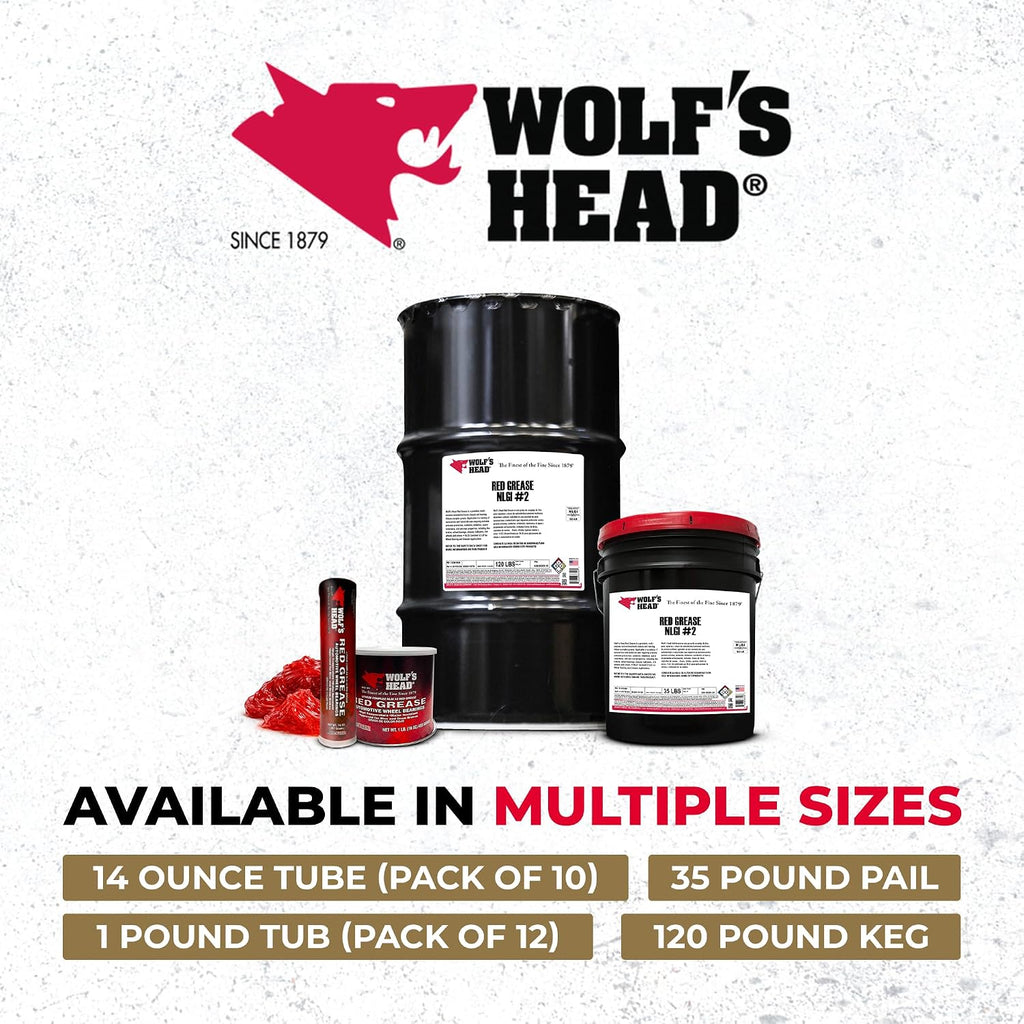 Wolf’s Head Red Grease NLGI #2 (836-88301-91) Premium Tacky Red Grease for Long-Lasting Lubrication, High Temp Protection & Heavy Duty Wheel