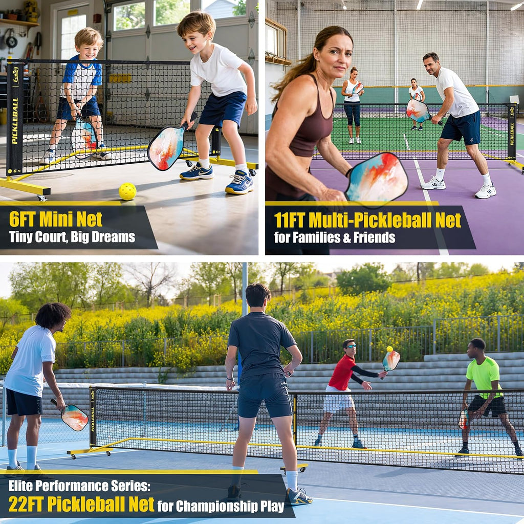 Pickleball Set Net with 4 Paddles Pickleballs, 6FT/11FT/22FT