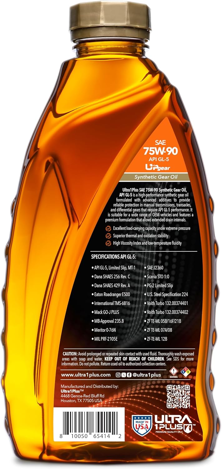 SAE 75W-90 Full Synthetic Gear Oil API GL-5 MT-1 Limited Slip 6 Quarts