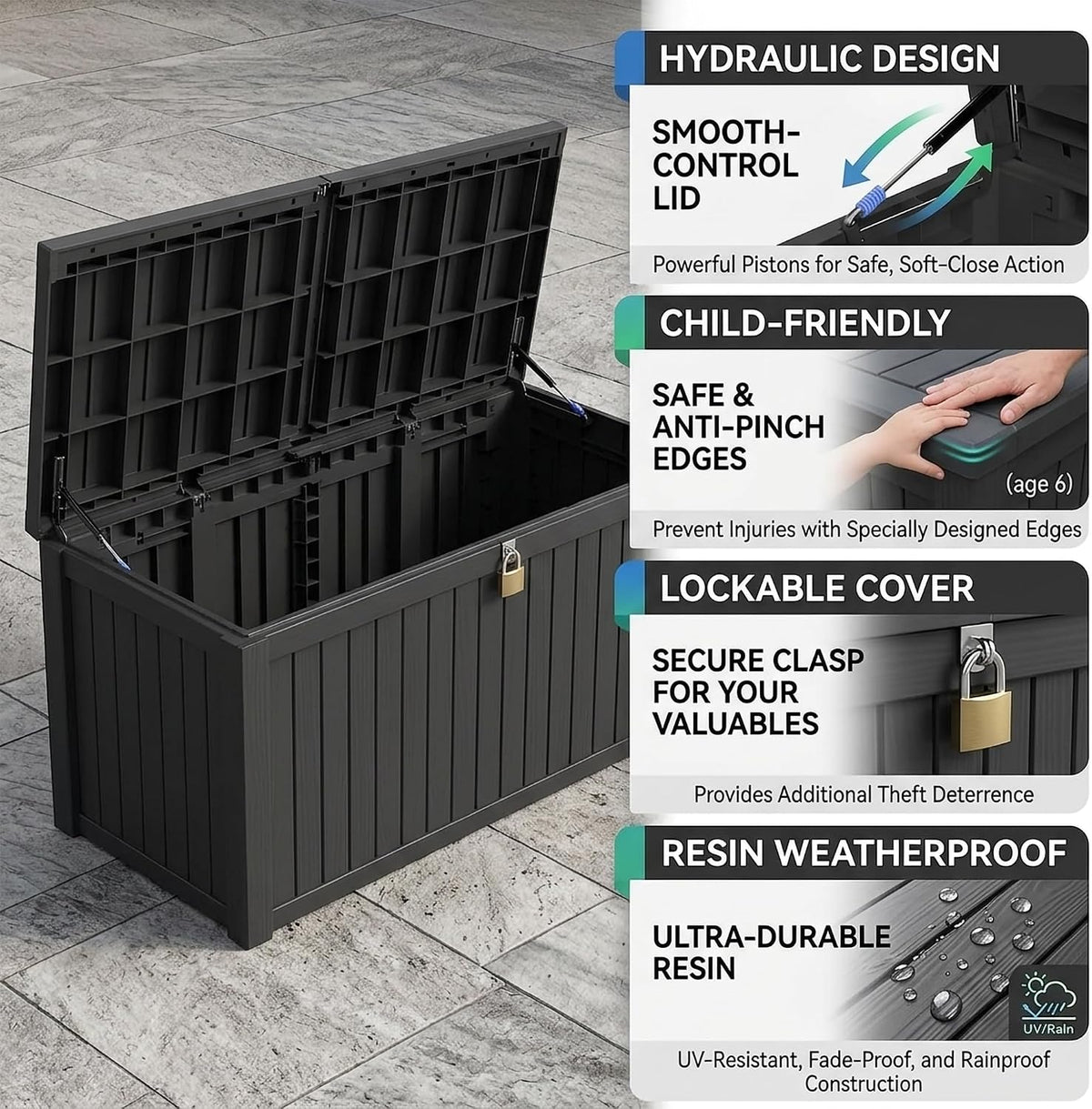 320 Gallon Extra-large Outdoor Storage Box, Waterproof Lockable Deck Box