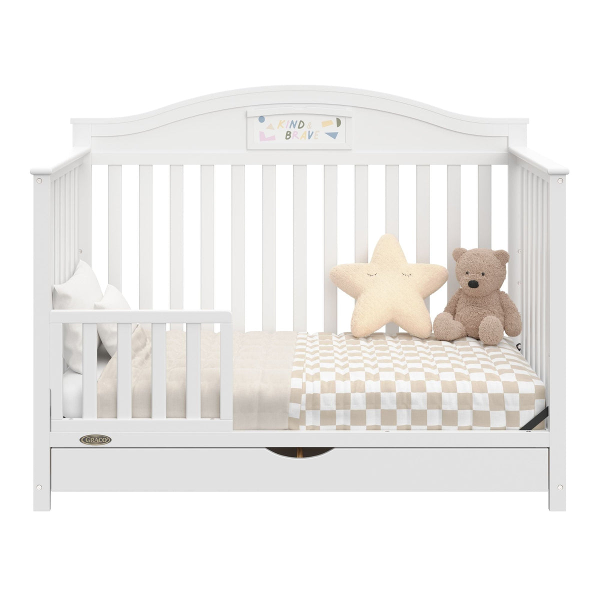 Graco Story 5-in-1 Convertible Baby Crib with Drawer and Reversible Headboard, White