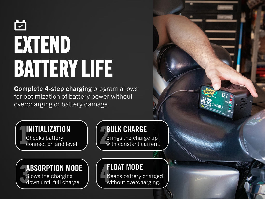 Battery Tender Plus 12V 1.25 AMP Car & Motorcycle Battery Charger and Maintainer, Float Charge for Automotive, and ATVs - Smarter Than a Trickle