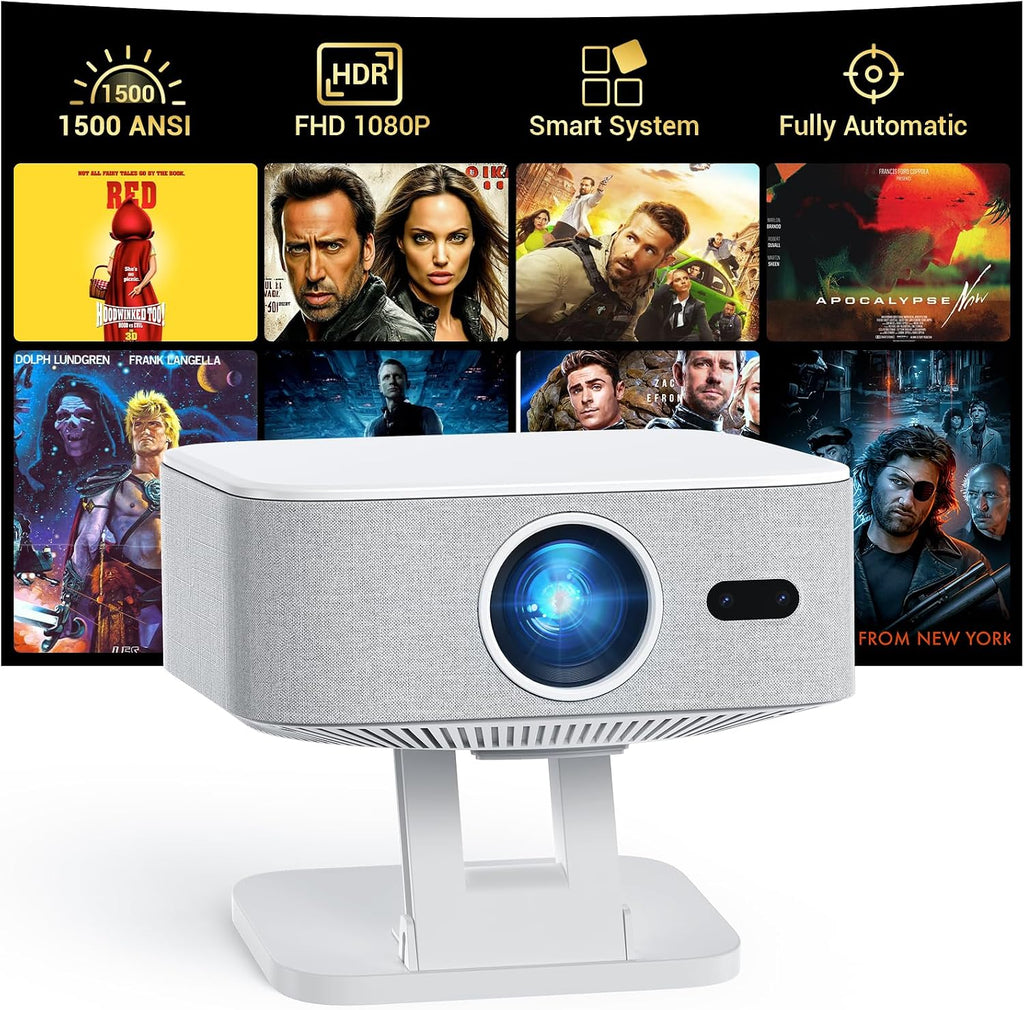 4K Outdoor Projector with Wifi and Bluetooth, Built-in Apps, Smart Projector with Auto Focus & Keystone, 1500 ANSI Lumens and 300" Movie Projector