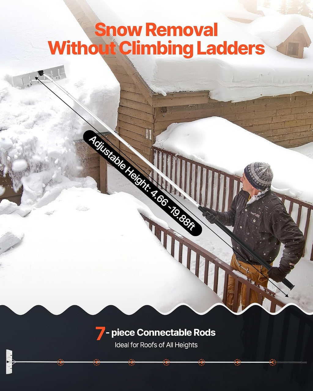 VEVOR Snow Roof Rake, 26 in Aluminum Blade Snow Removal Tool
