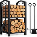 Firewood Rack Log Holder with 4-Piece Fireplace Tool Set, 29" H