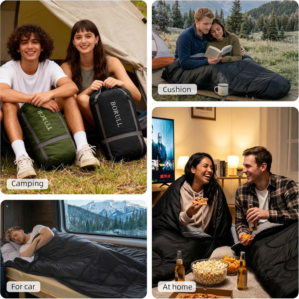 Double Sleeping Bags for Adults Camping with 2 Pillows Queen Size