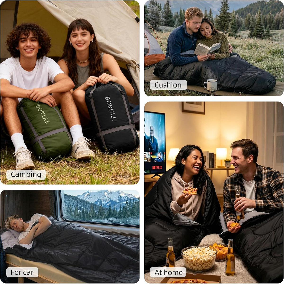 Double Sleeping Bags for Adults Camping with 2 Pillows Queen Size