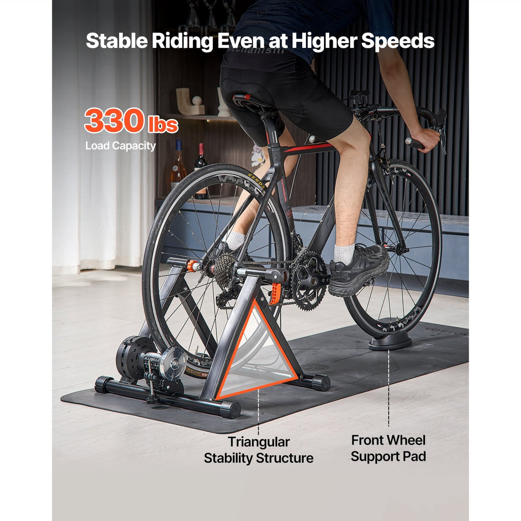 KFFKFF Foldable Magnetic Bike Trainer Stand, Adjustable 6-Level Resistance, Compatible with 26-29 Inch & 700C Wheels, Indoor Cycling Equipment with