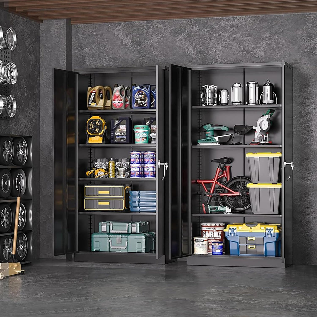 72" H Metal Storage Cabinet, 36" W x 18" D Black Locking Metal Garage Storage Cabinet with Doors and 4 Adjustable Shelves, Lockable Steel Cabinets