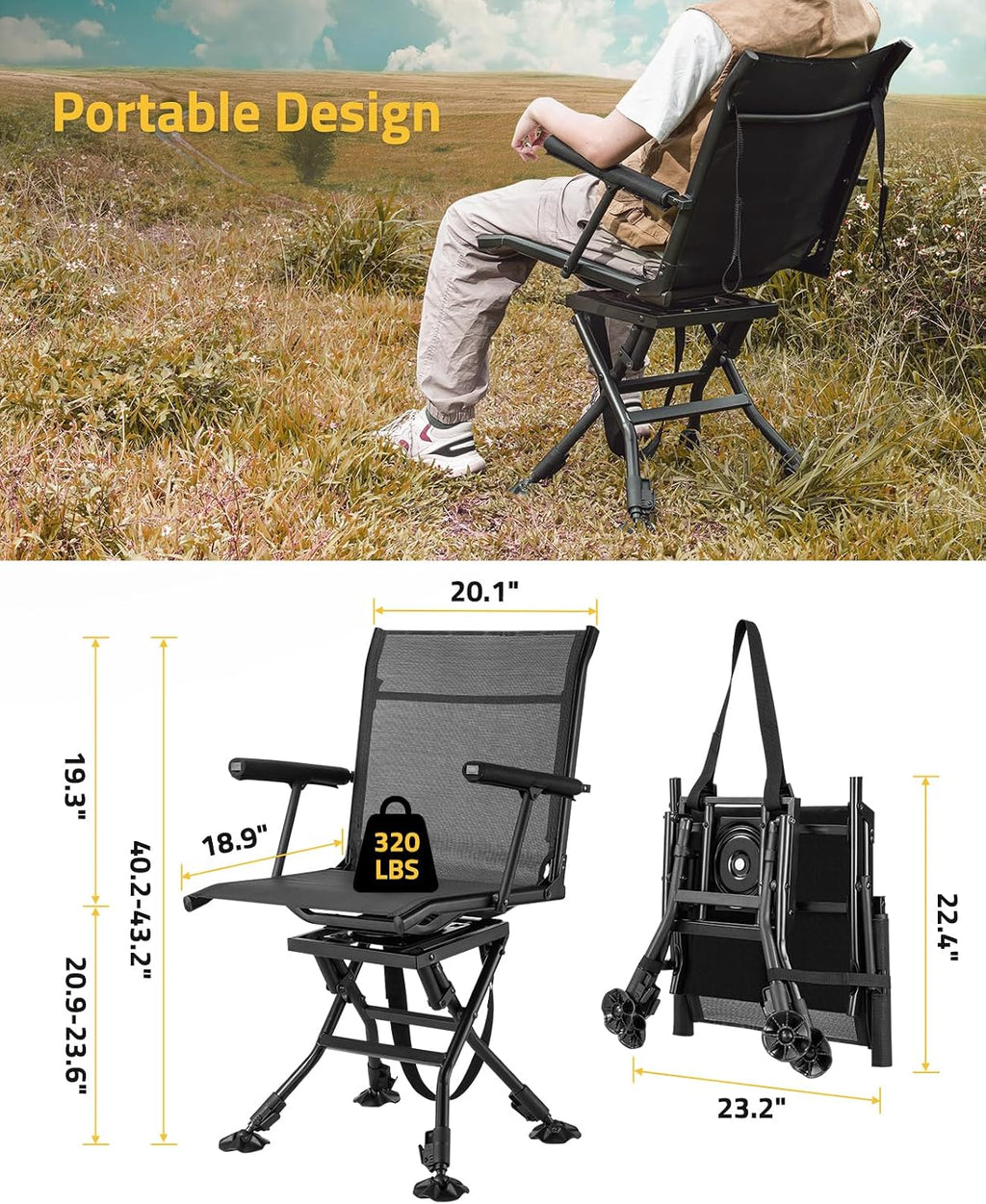 Swivel Hunting Chair for Deer Hunting Blind Chair with Armrest