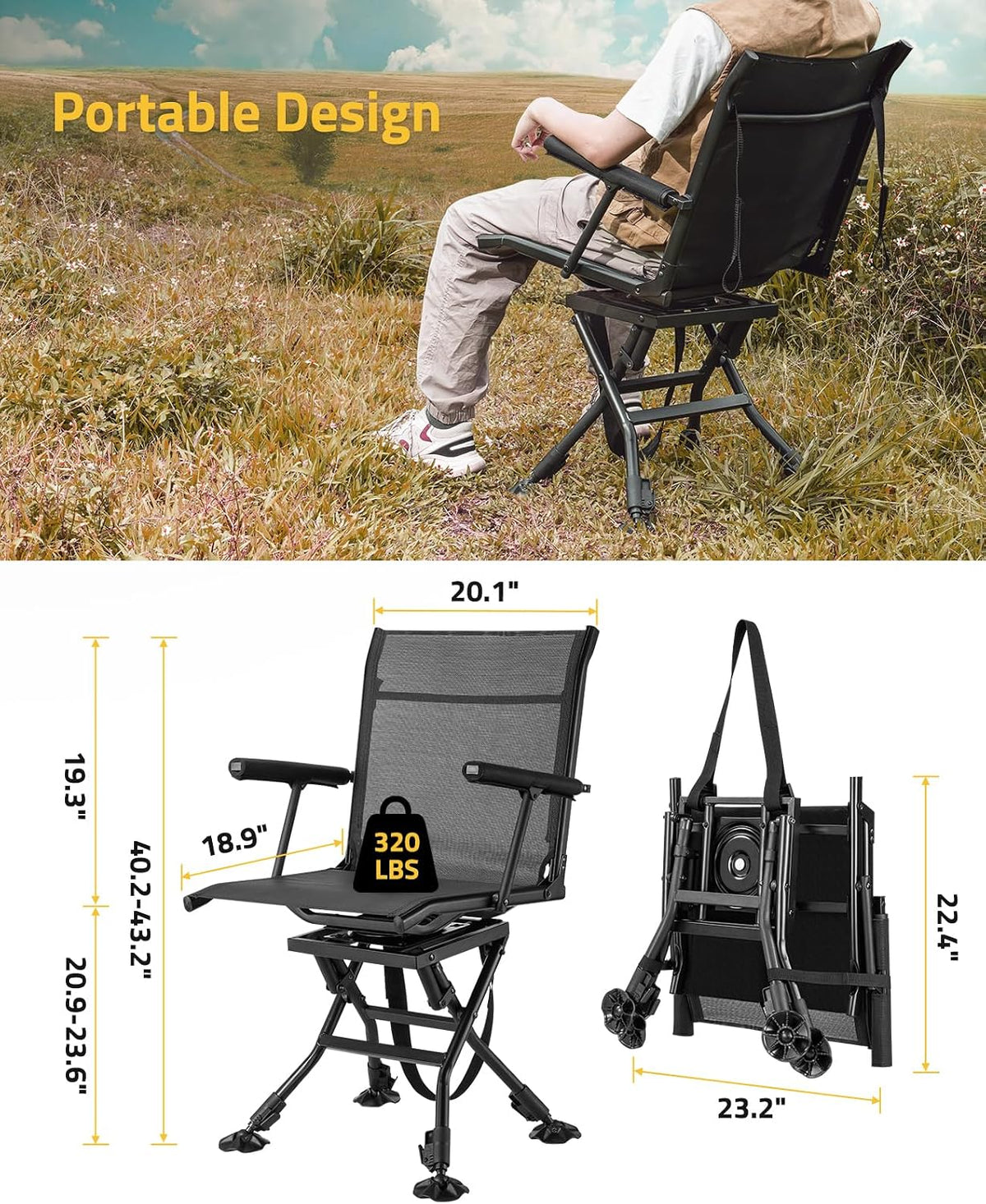 Swivel Hunting Chair for Deer Hunting Blind Chair with Armrest
