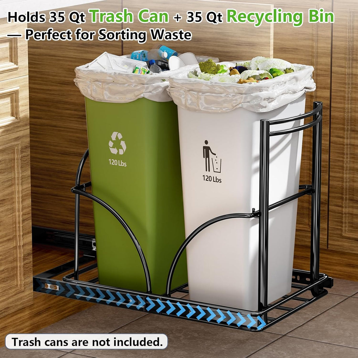 Dual Trash Can Pull Out Under Kitchen Sink Counter, NO CAN, Slider