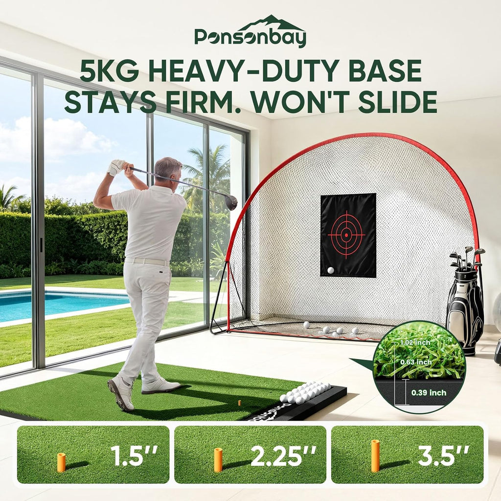 Integrated Golf Hitting Mat with Ball Tray, Thickening Golf Mats Practice Outdoor & Indoor Artificial Turf Matt with 3 Tees