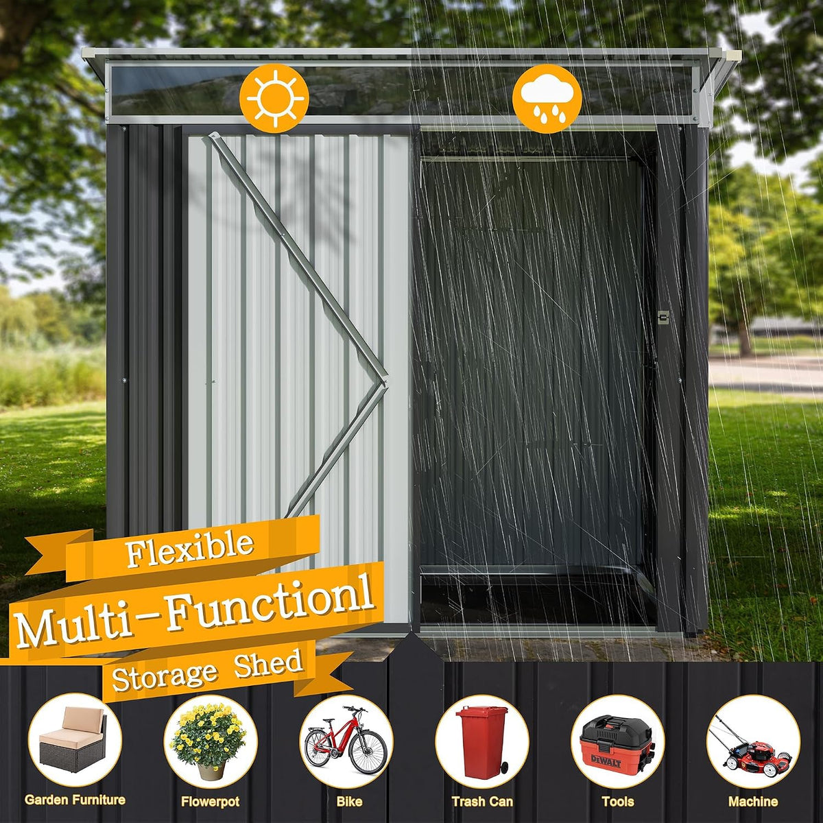 Shintenchi 6x4 FT Outdoor Storage Shed with Window, Outdoor Waterproof Storage Shed Metal Garden Shed with Lockable Single Door,Weather Resistant
