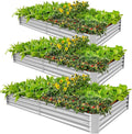 Land Guard 3 Pack 8×4×1ft Galvanized Metal Raised Garden Bed, Metal Planter Kit Box Outdoor for Deep-Rooted Vegetables, Flowers, Green and Herbs