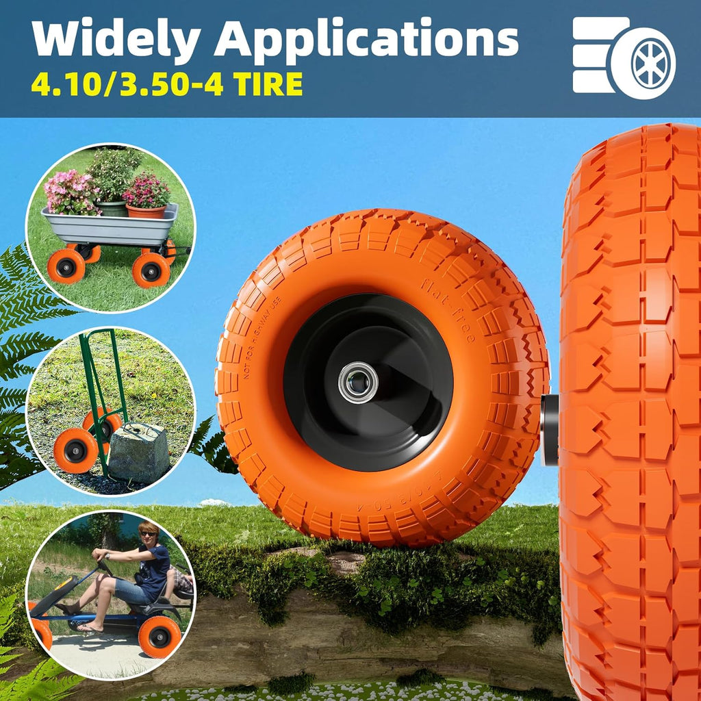 【UPGRADED】4.10 3.50-4 Tire and Wheel, 10 Inch Flat Free Tires