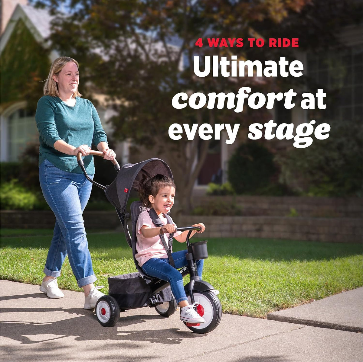Radio Flyer City 4-in-1 Stroll 'N Trike, for Riders 1-5 Years Old, Black