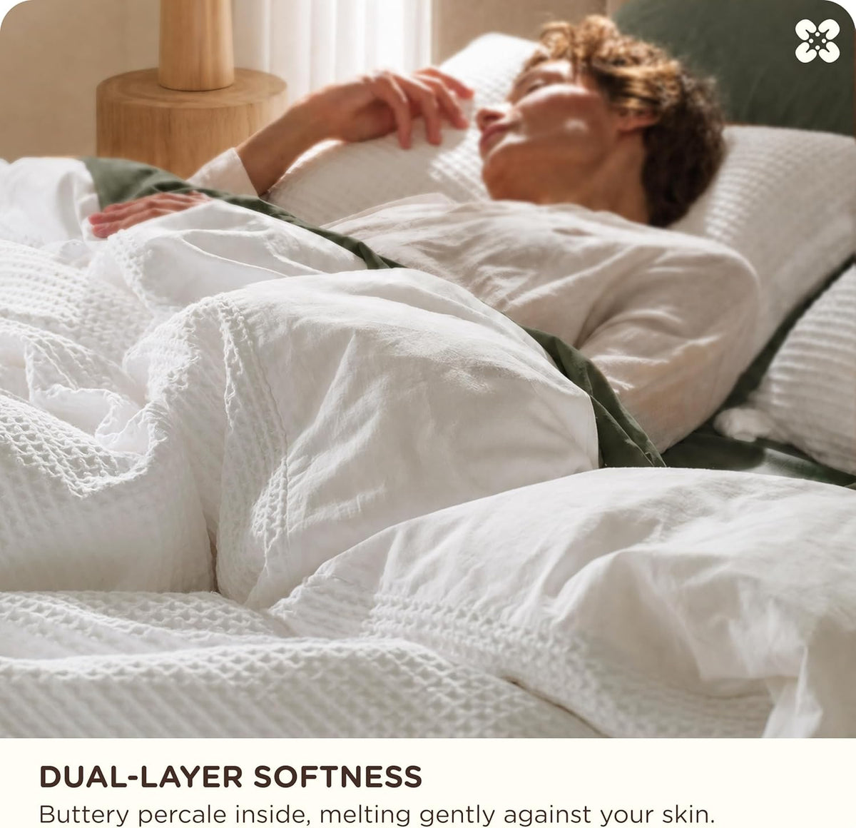 Bedsure PureWoven 3 Pieces 100% Cotton Waffle Duvet Cover Set, Queen, White