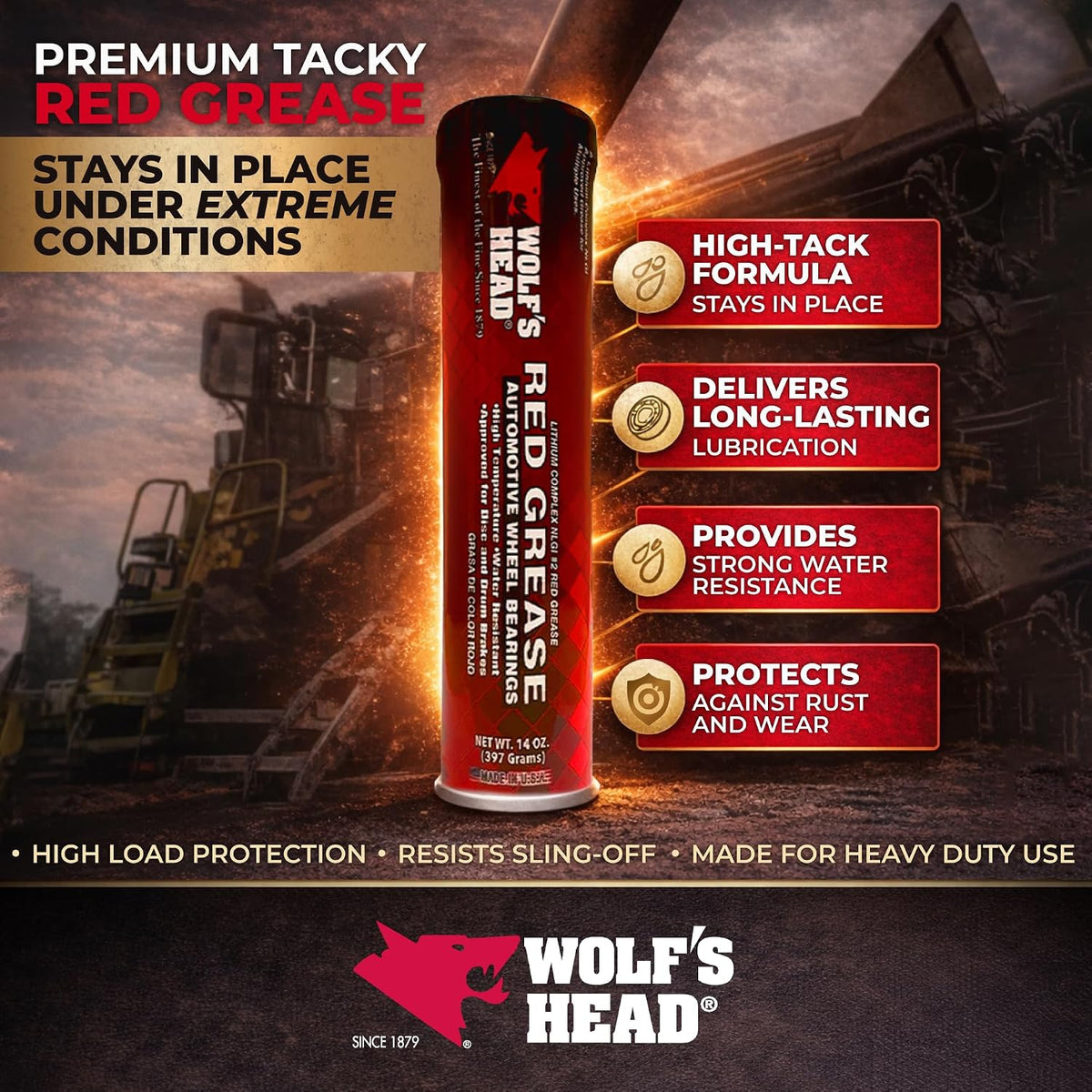 Wolf’s Head Red Grease NLGI #2 (836-88301-91) Premium Tacky Red Grease for Long-Lasting Lubrication, High Temp Protection & Heavy Duty Wheel