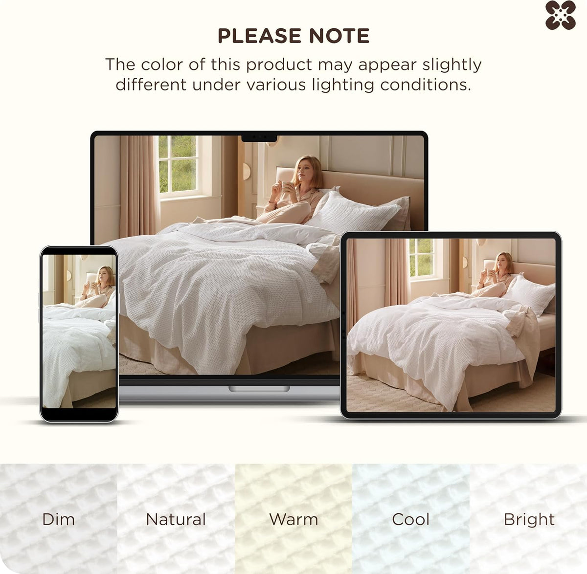 Bedsure PureWoven 3 Pieces 100% Cotton Waffle Duvet Cover Set, Queen, White