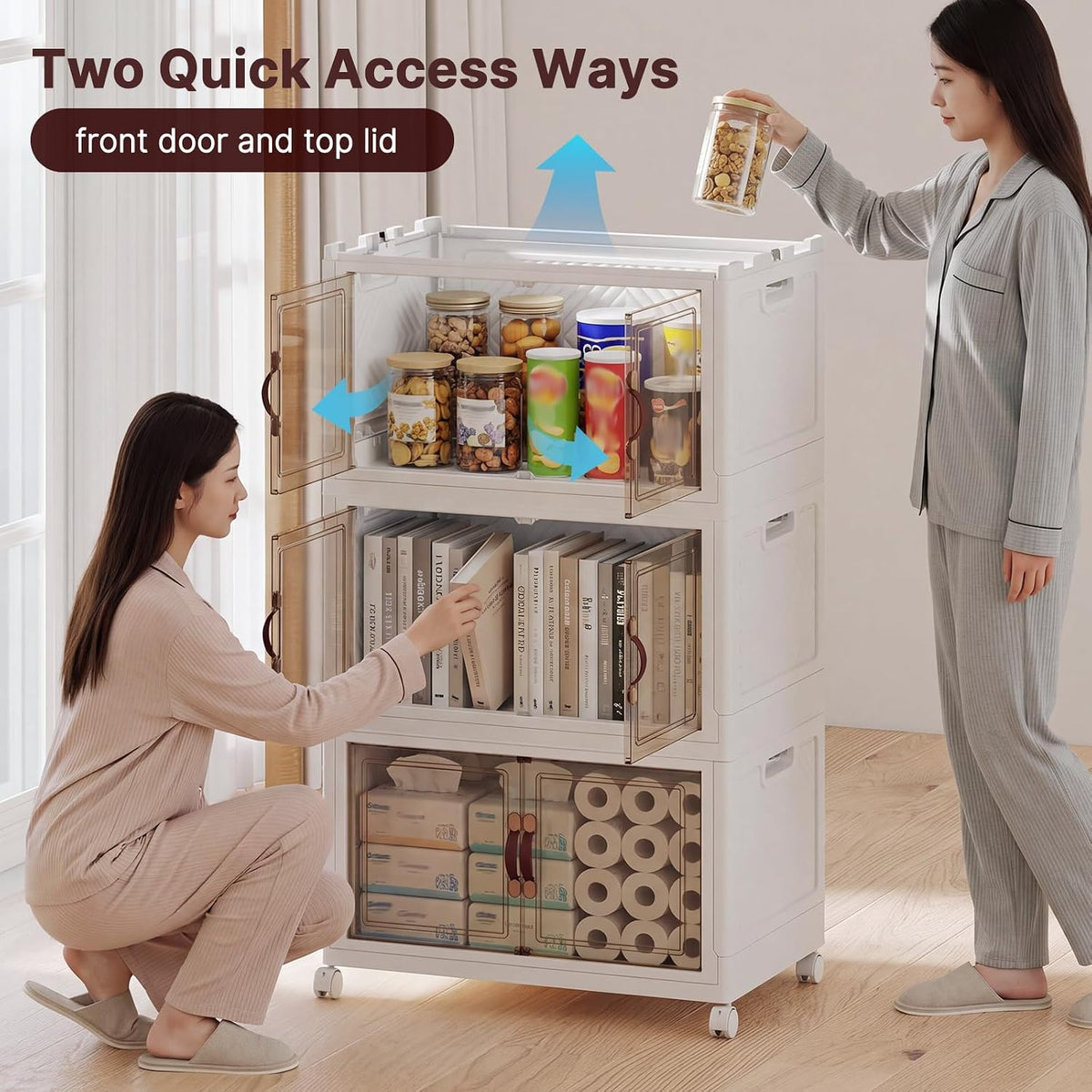 Stackable Storage Bins with Lid, 208QT Plastic Cabinet with Wheels