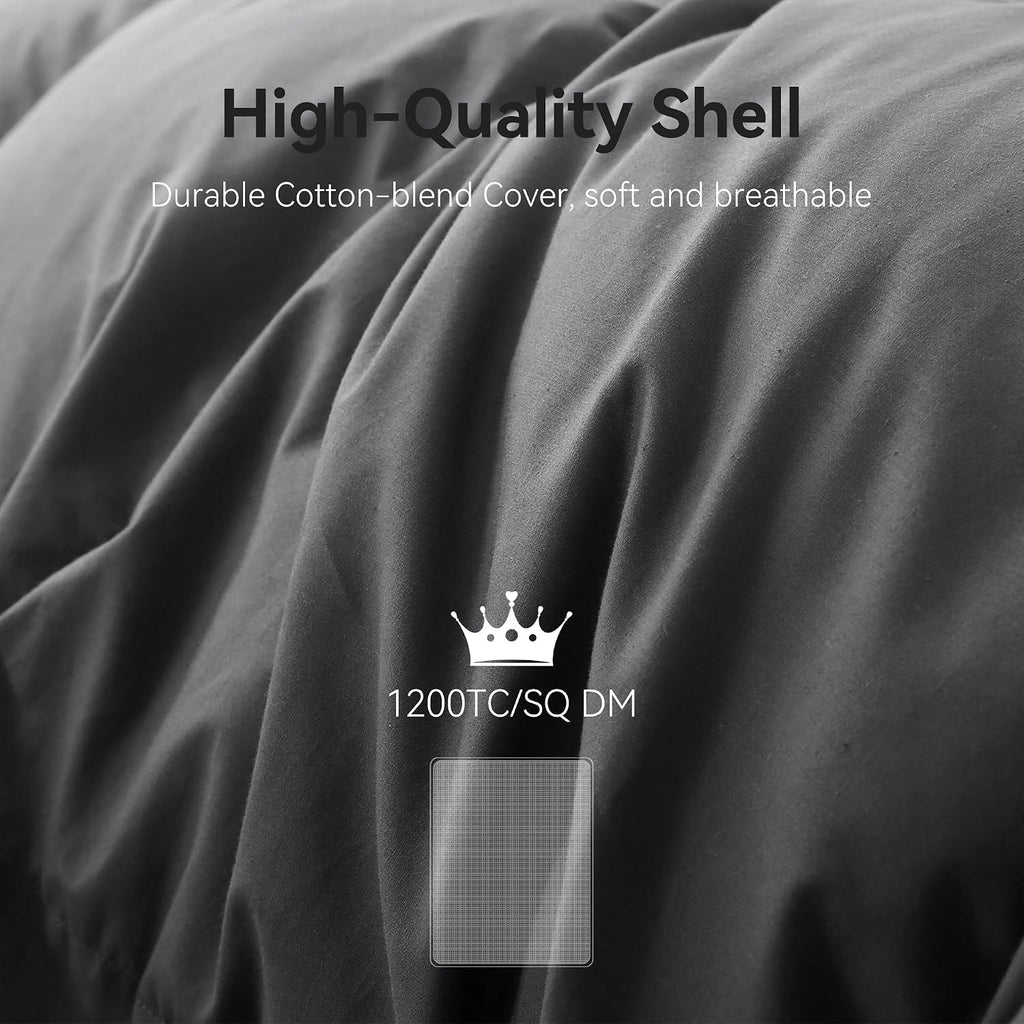 Grey Goose Feather Down Comforter Queen Size, Premium All Season Duvet Insert, 750+ Fill Power 1200TC Cotton Blend Fabric Hotel Style Comforter, 42