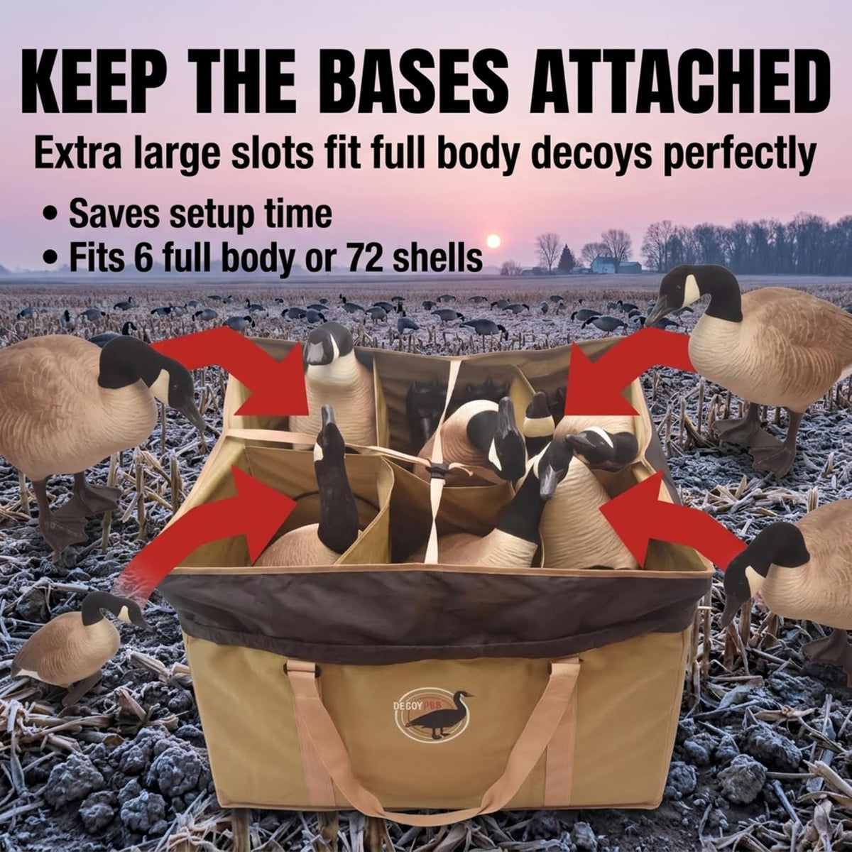 6 Slot Goose Decoy Bag for Large Full Body, Floating and Shell Models, Slotted Hunting Carry and Storage Case