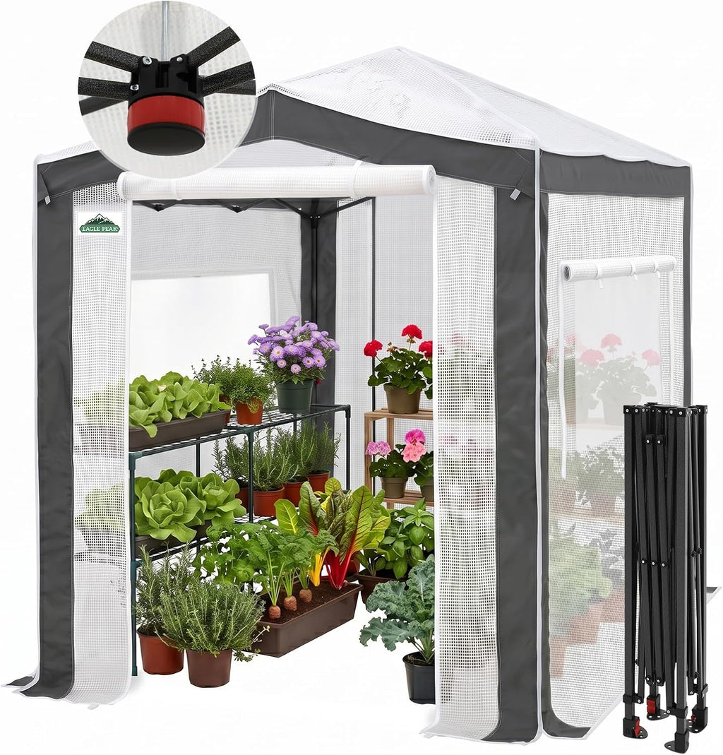 EAGLE PEAK 8x6 Walk In Pop Up Greenhouse, Gray/White