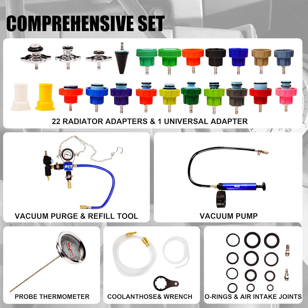 SGT 33pcs Coolant Pressure Tester Kit, Master Coolant Vacuum Refill kit