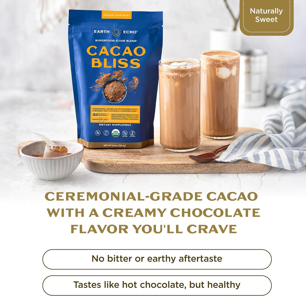 Earth Echo Cacao Bliss, Organic Cacao Powder Drink Mix, 30 Servings
