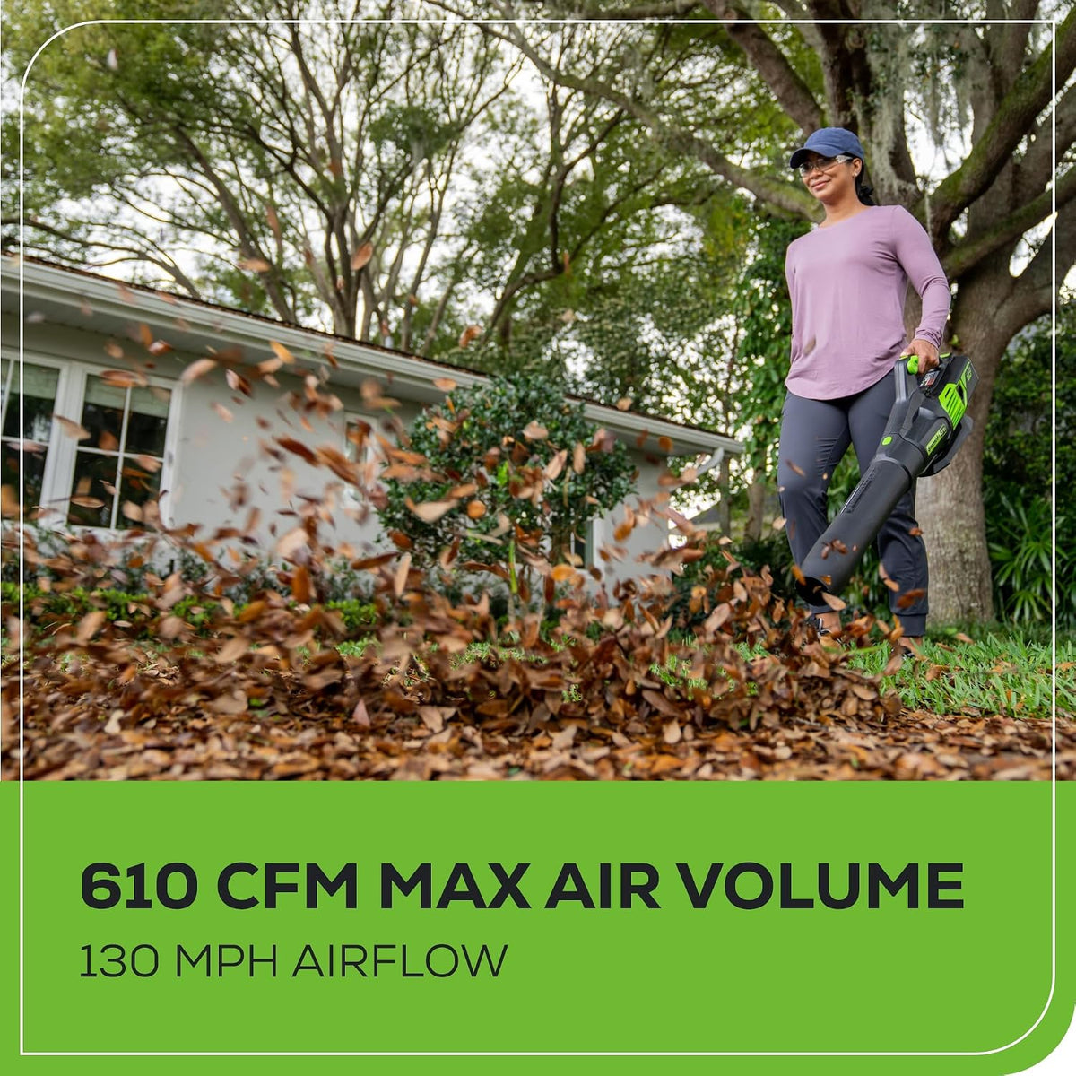Greenworks 60V Electric Leaf Blower, 610 CFM, 2.5 Ah Battery and Charger