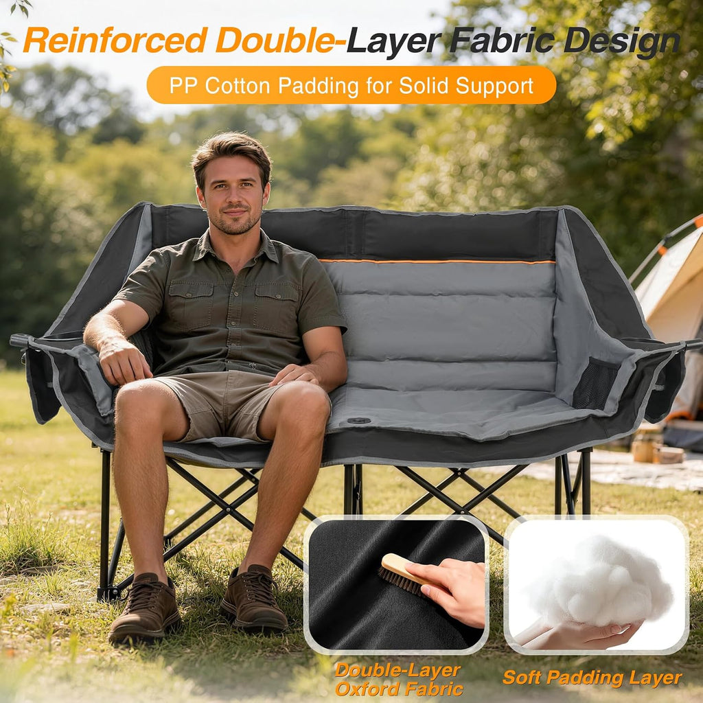 Suteck Double Camping Chair, Heavy Duty 660lbs Folding 2 Person Camp Chair