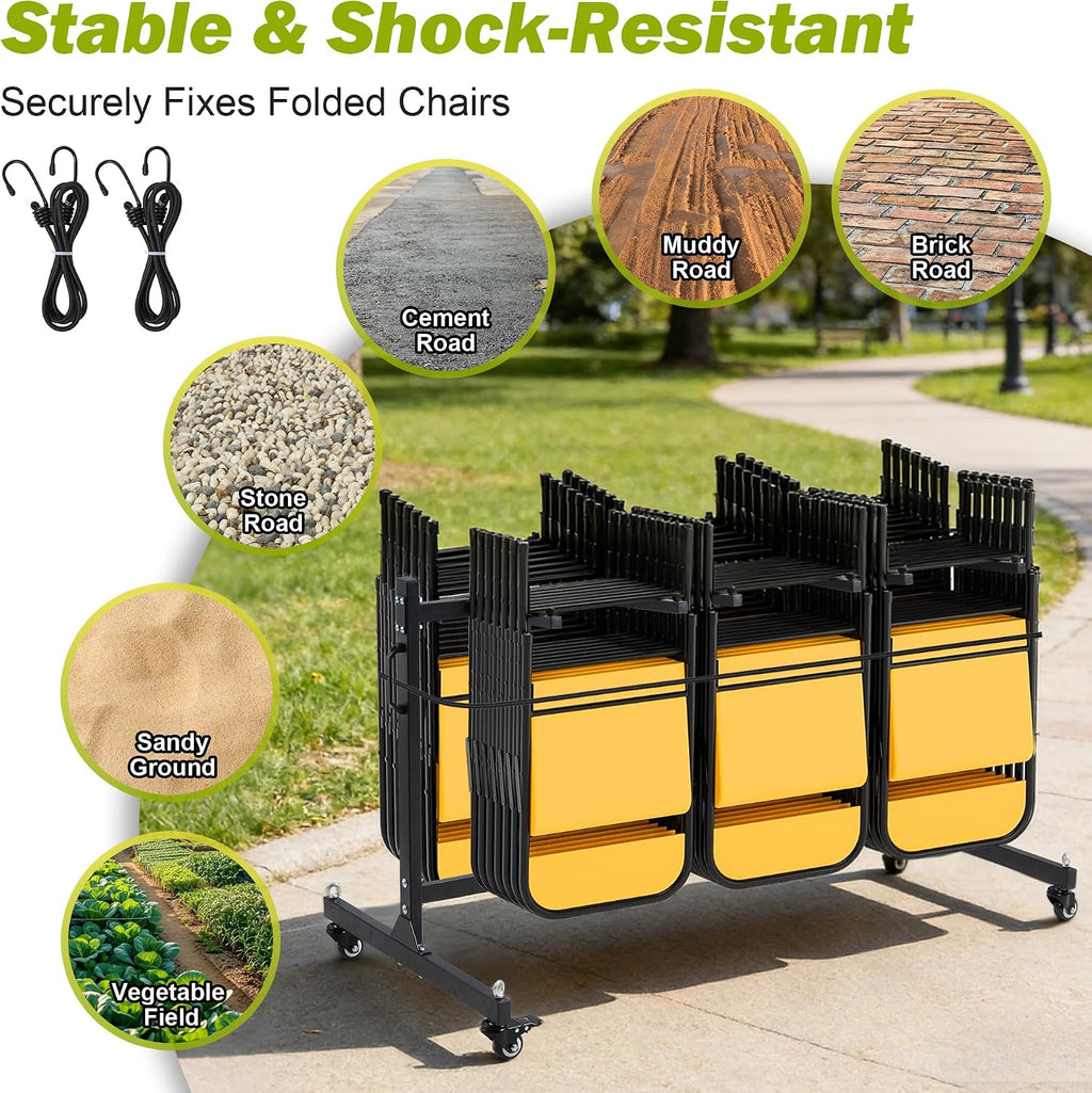 RANTILA Folding Chair Cart, Heavy Duty Chair Storage Dolly Holds 42 Chairs or 12 Tables, 400 lb Capacity Rolling Chair Rack with Swivel Casters, Dust