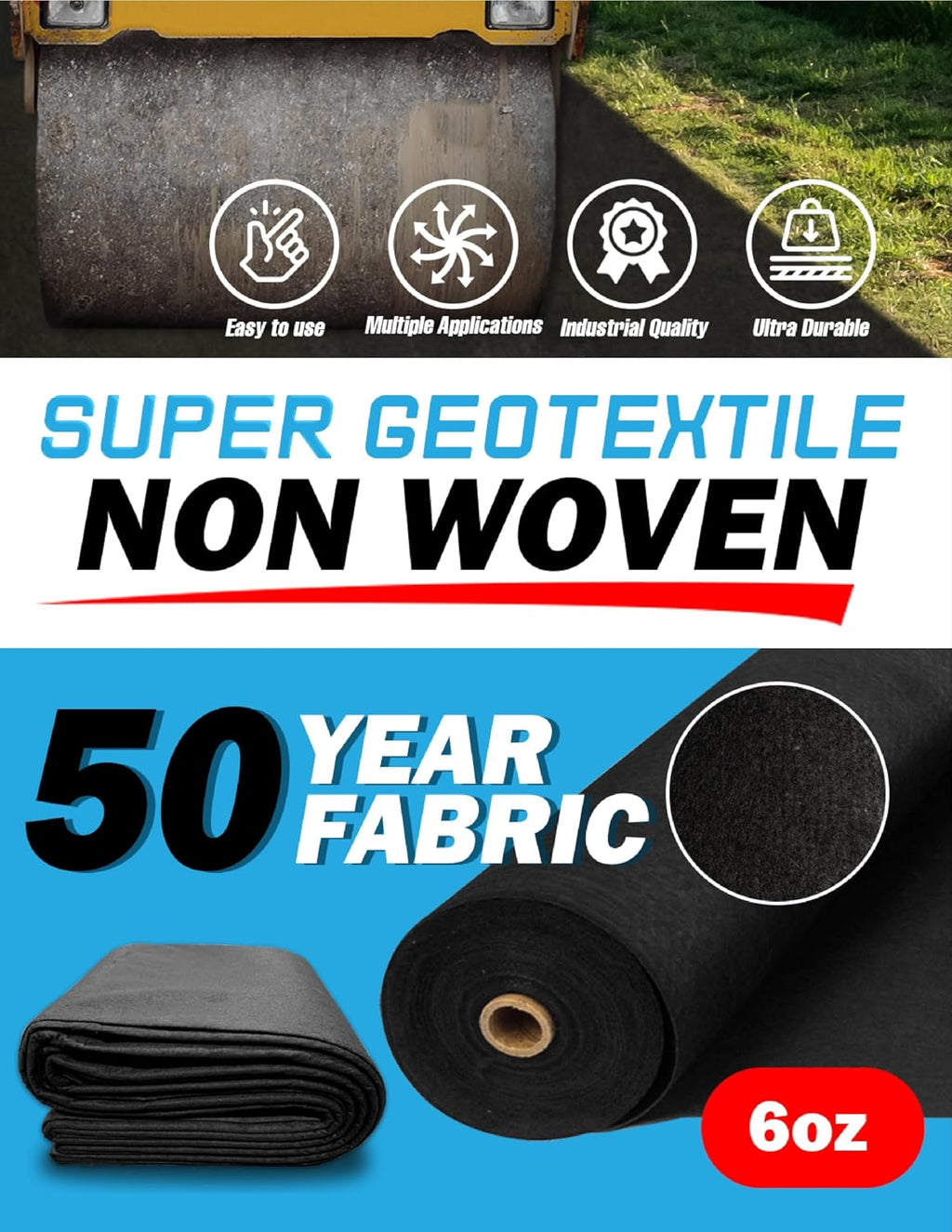 Super Geotextile Non Woven Geotextile Fabric 6 Oz 3x50Ft, Filter Fabric
