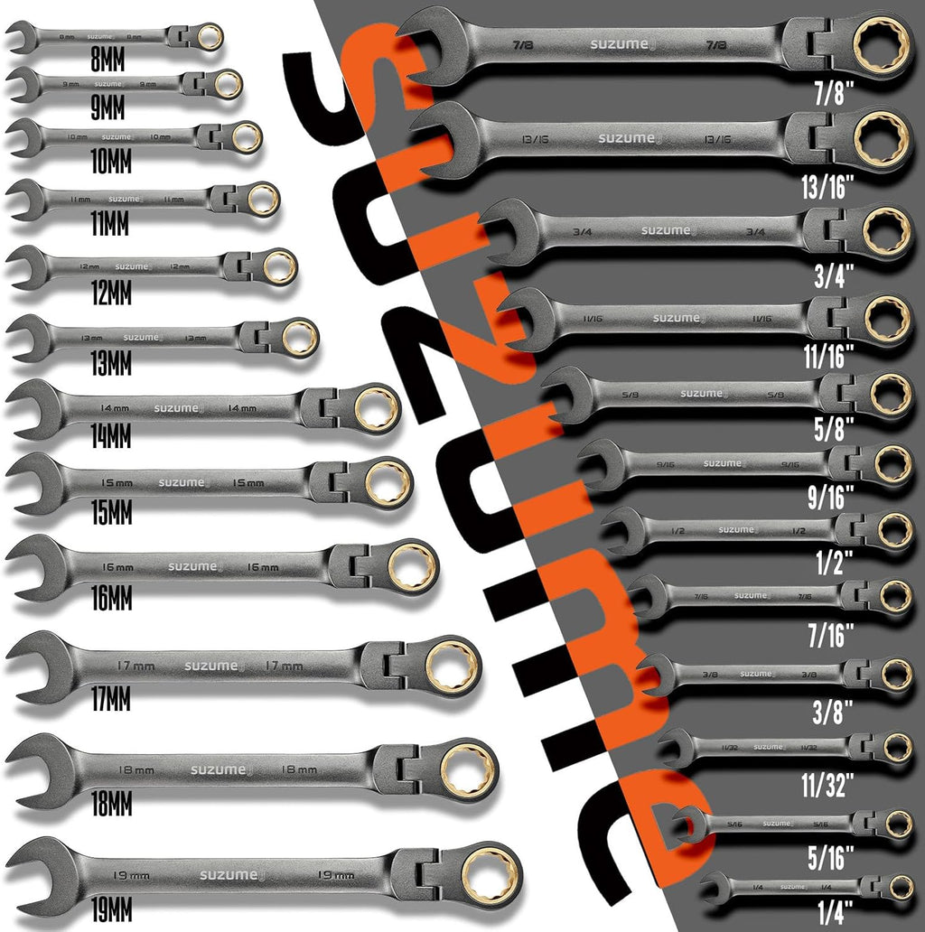 24-piece Flex Head Ratcheting Wrench Set Metric & SAE 180° flexible