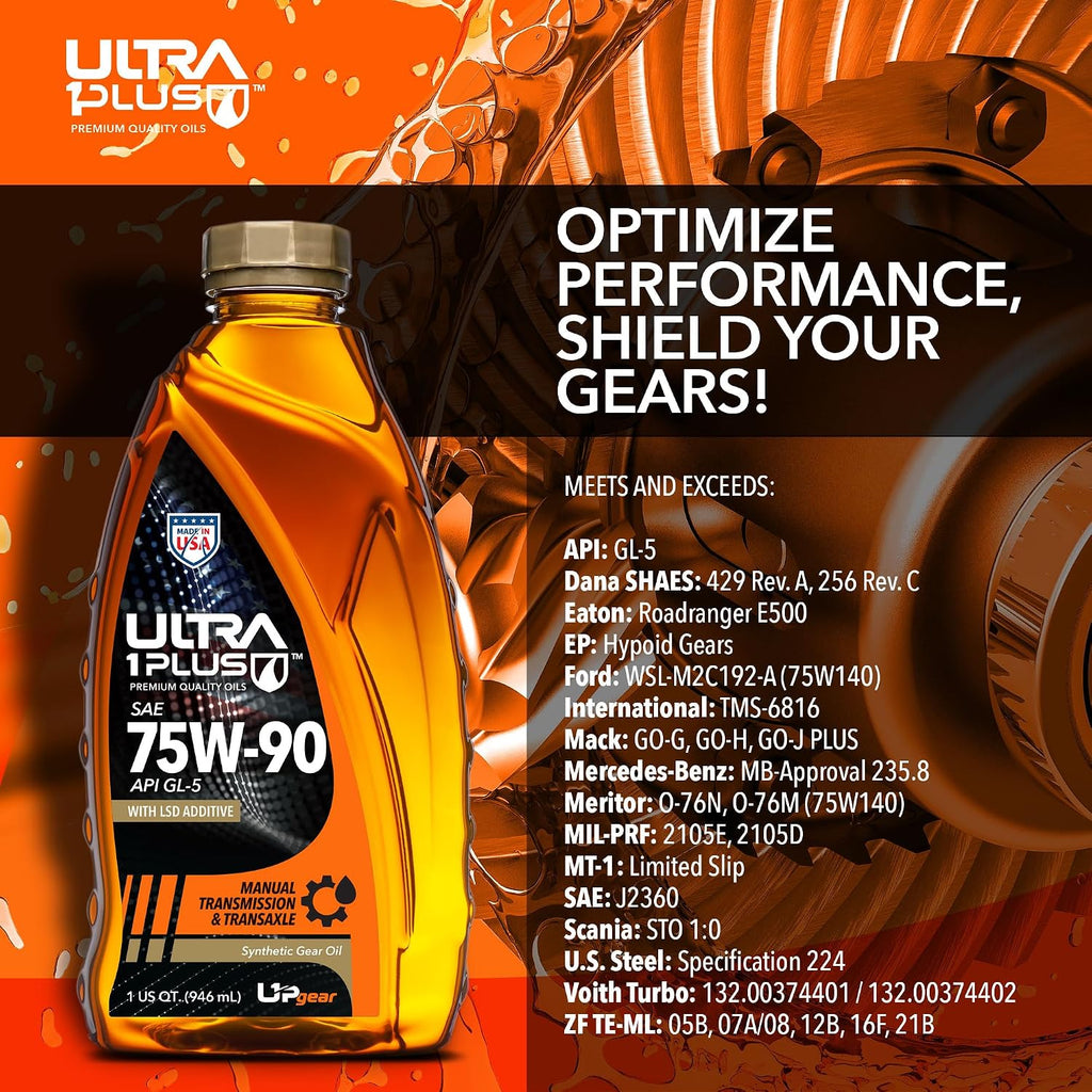 SAE 75W-90 Full Synthetic Gear Oil API GL-5 MT-1 Limited Slip 6 Quarts