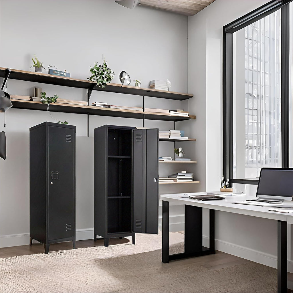Metal Locker with Doors and Shelves, Locking Storage Cabinets for Small Spaces, Lockers for Employees, Lockable Storage Lockers for Office Garage