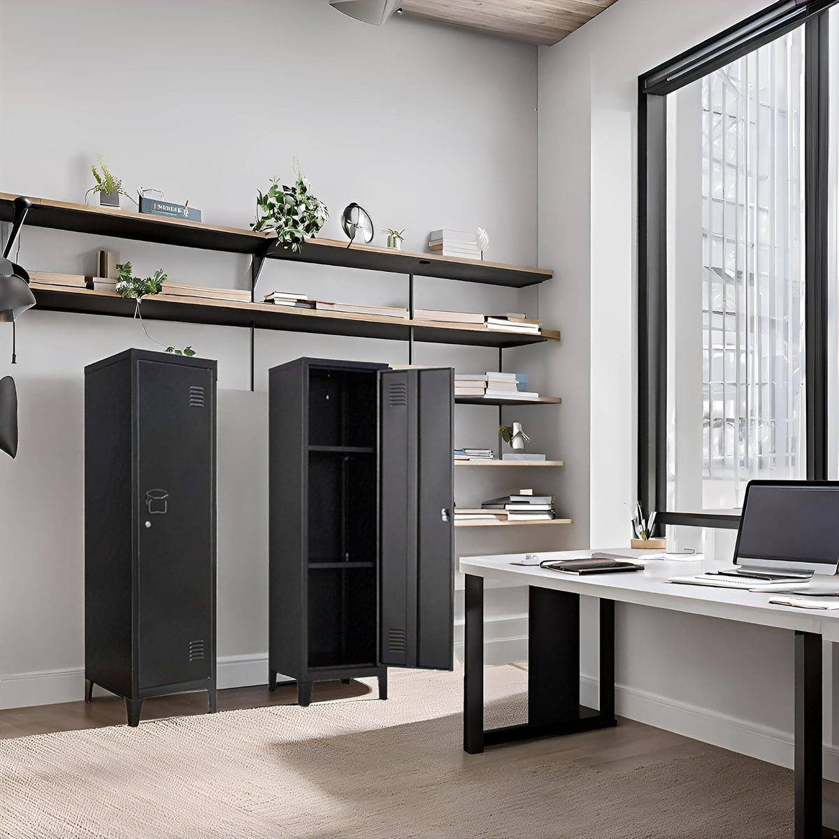 Metal Locker with Doors and Shelves, Locking Storage Cabinets for Small Spaces, Lockers for Employees, Lockable Storage Lockers for Office Garage