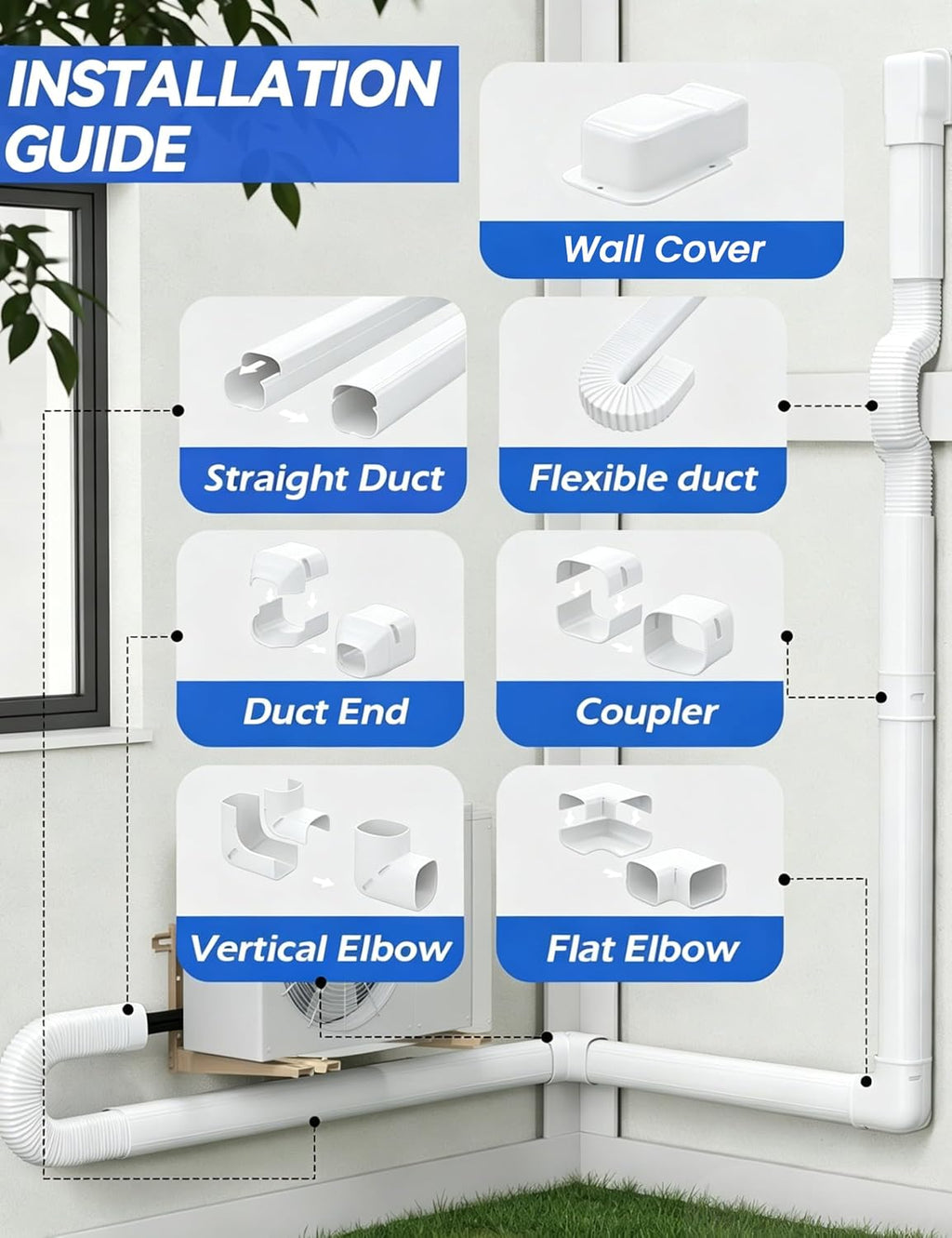 4" 17Ft Mini Split Line Set Cover, Easy Install PVC Line Hide Kit