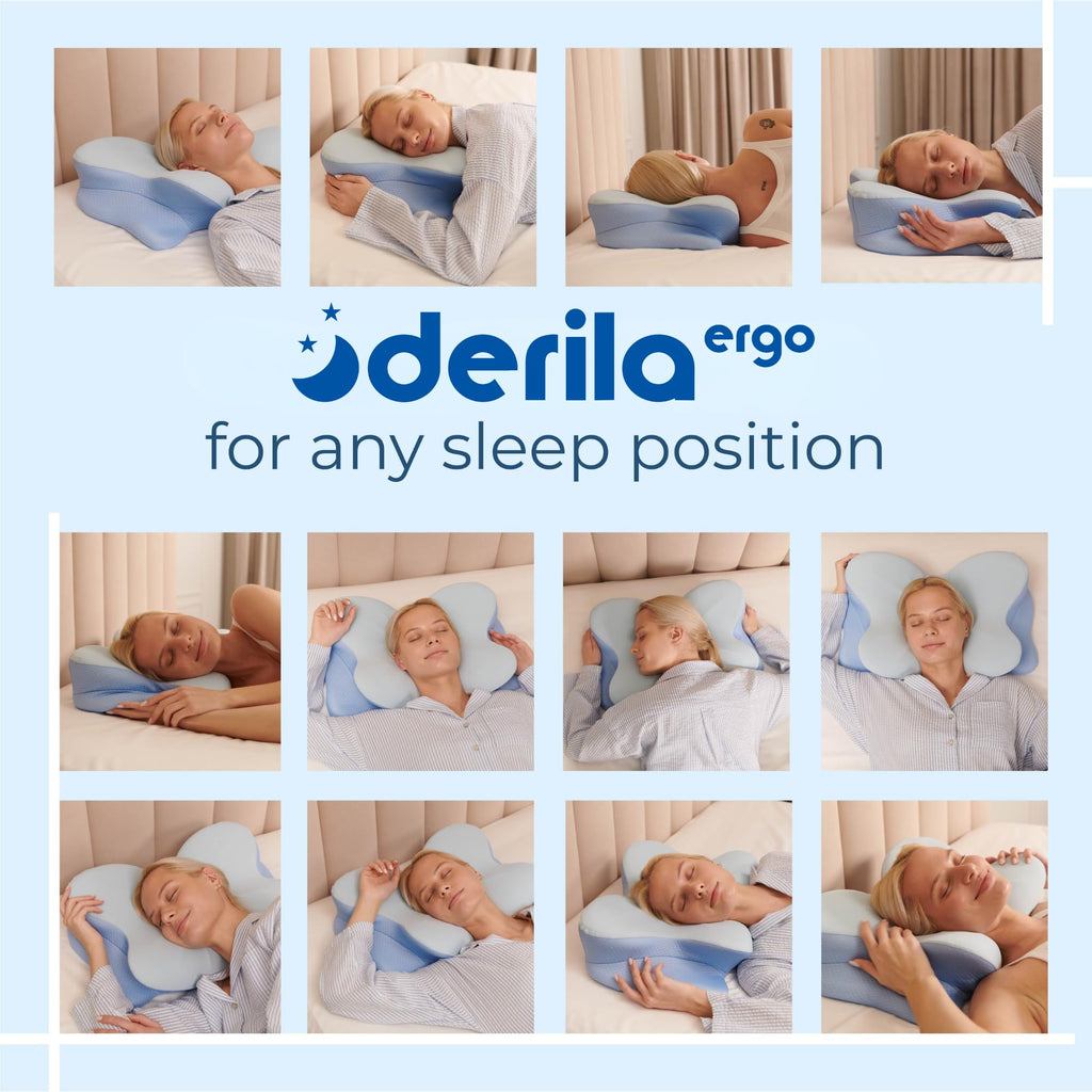 Derila Ergo Cervical Neck Pillow for Sleeping Pillow Contour Memory Foam Pillows for Back, Side Sleeper Pillows 21.25 x 14.17 x 4.72 inches