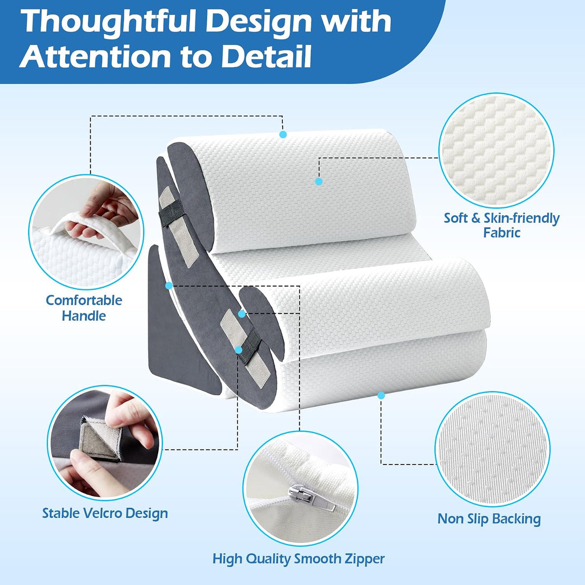 6PCS Wedge Pillow Set for After Surgery, Sit Up Pillow, White