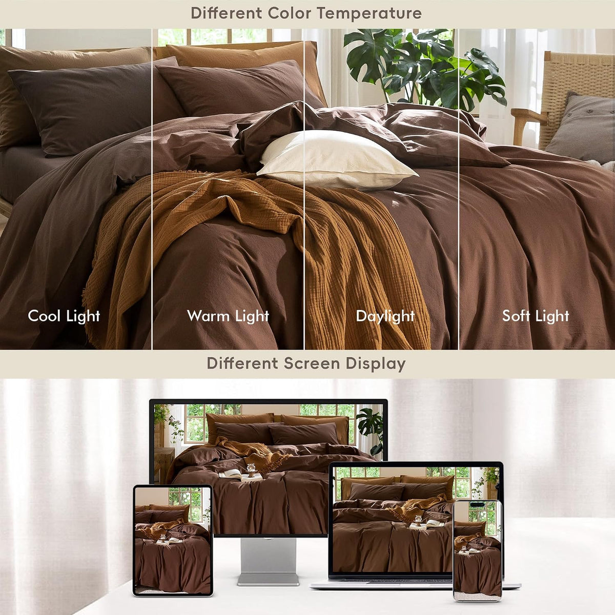 MooMee Duvet Cover Set 100% Washed Cotton Linen Like King
