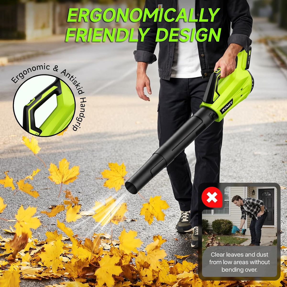 Leaf Blower Cordless, Leaf Blower with Battery and Charger - 2 Speed Modes, 2 Batteries, 20V Powerful Lightweight Electric Blowers for Blowing Leaves