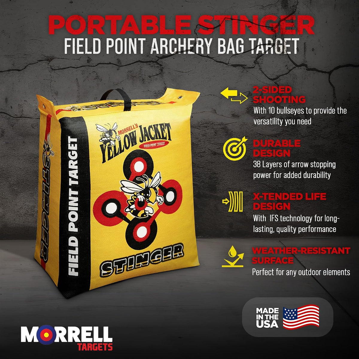 Morrell Yellow Jacket Stinger, Field Point Archery Target with 2 Shooting Sides & 10 Bullseyes - Portable Backyard Hunting Practice Bag with E-Z Tote