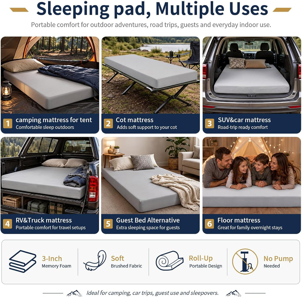 Memory Foam Camping Mattress Pad,Sleeping Pad for Camping