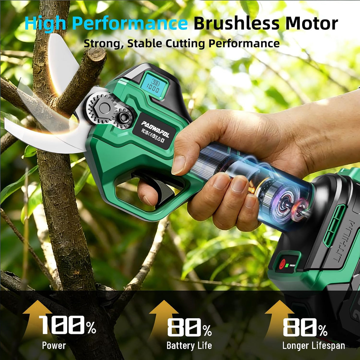 2.5“/63mm Electric Pruning Shears, Upgraded Cordless Electric Scissors