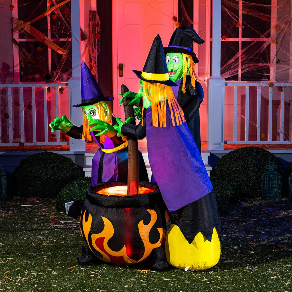 Joiedomi 6 FT Tall Halloween Inflatables Three Witch Around Cauldron with Flame Light Yard Outdoor Decoration Blow Up with Build-in LEDs for