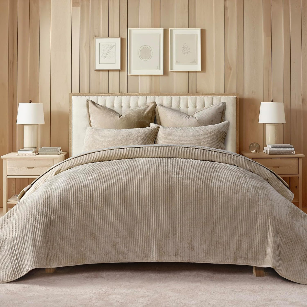 Striped Channel Velvet Quilt Set, King Size, Urban Taupe